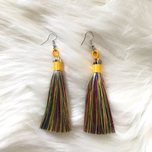 Tassel Statement Earrings Multi Colored - Picture 4 of 4